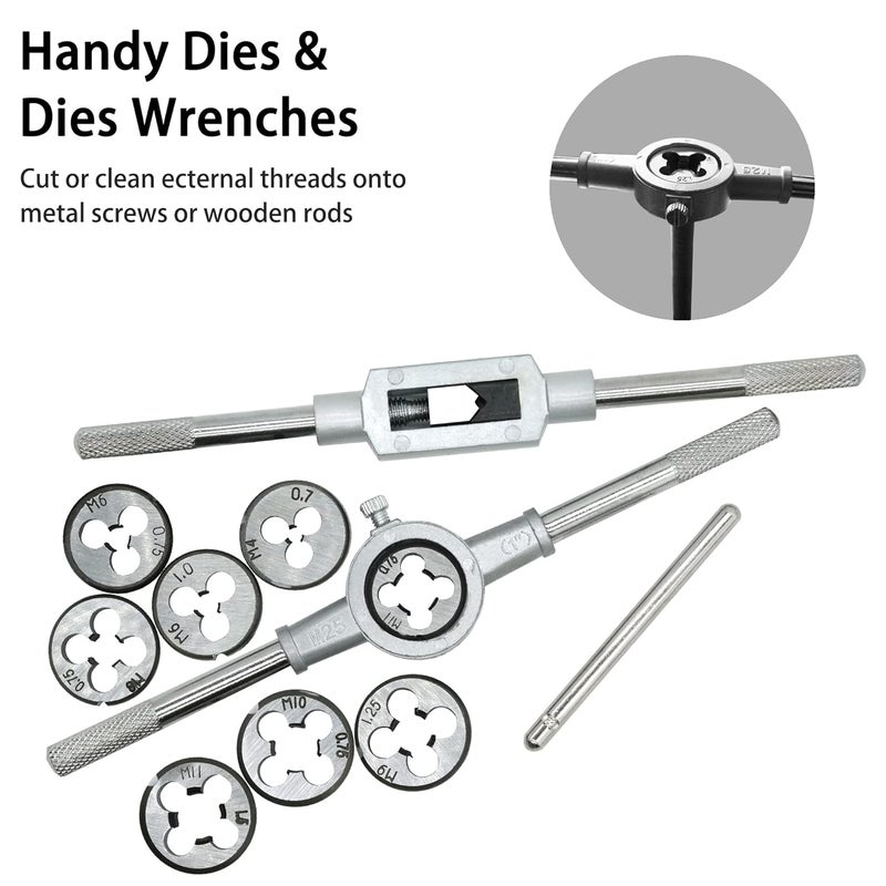 GMTOOLS 40PCS Tap and Die Set, Metric Size Standard M3 to M12, Threading Tool Set for Cutting External and Internal Threads with Adjustable Handles, Complete Accessories and Storage Case - Image 5